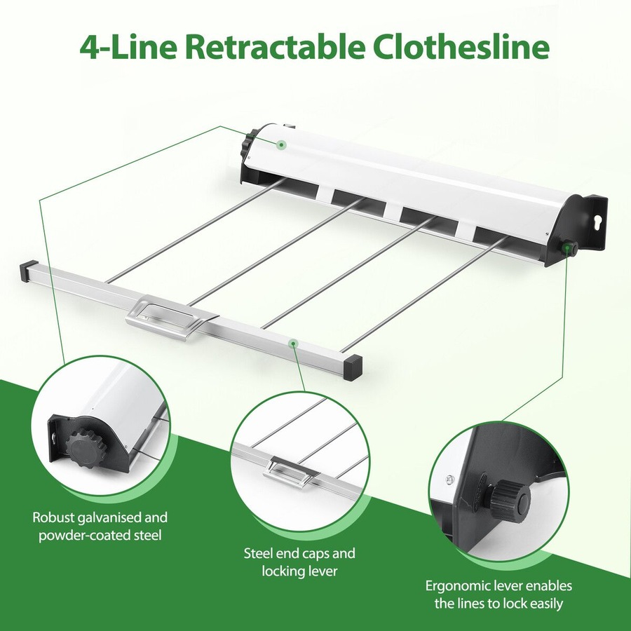Buy Retractable Clothesline 4 Line Clothes Dryer Airer Rack Wall ...