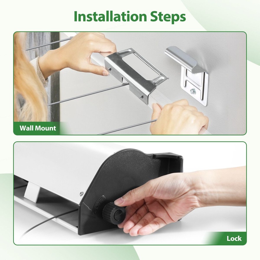 Buy Retractable Clothesline 4 Line Clothes Dryer Airer Rack Wall ...