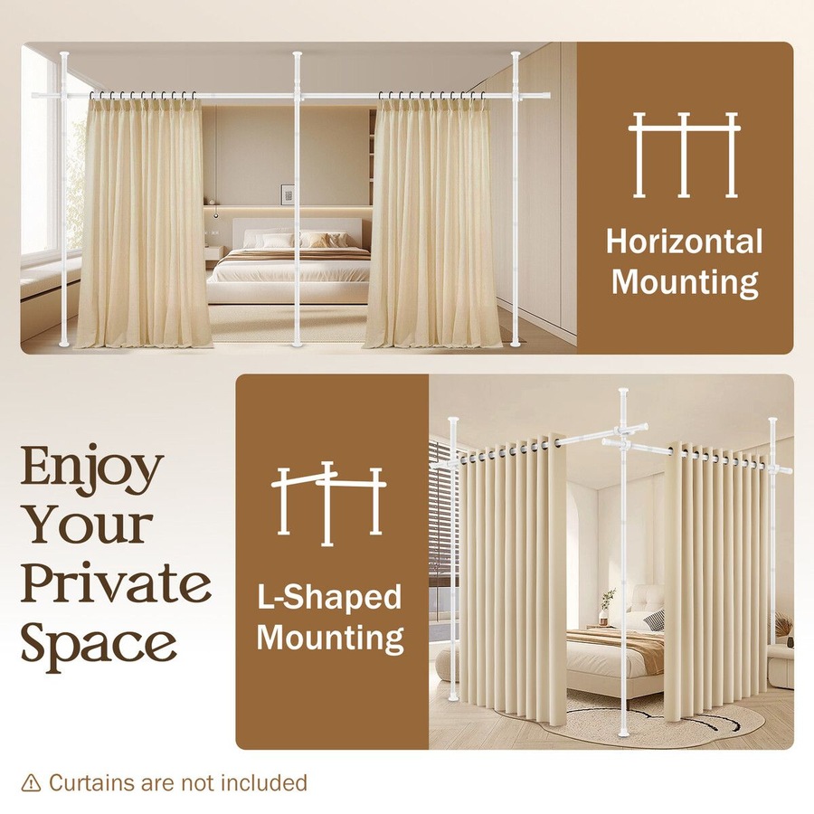 Room Divider Curtain Rod Tension No Drill Temporary Wall Partition Separation Privacy Separator Adjustable Floor to Ceiling Office Living Sitting Space