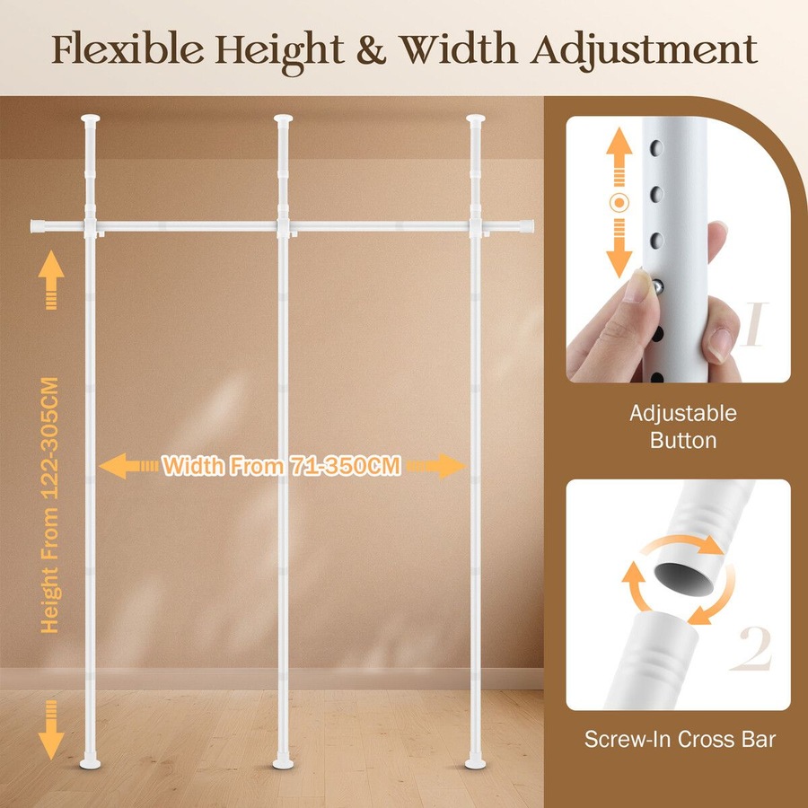 Room Divider Curtain Rod Tension No Drill Temporary Wall Partition Separation Privacy Separator Adjustable Floor to Ceiling Office Living Sitting Space