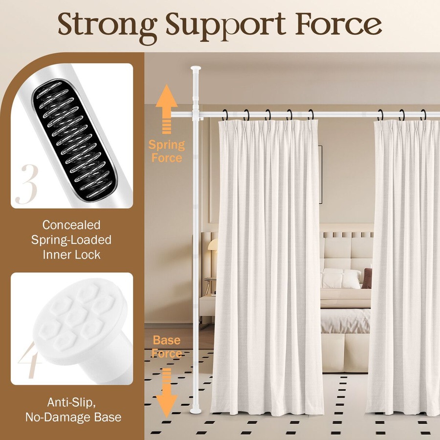 Room Divider Curtain Rod Tension No Drill Temporary Wall Partition Separation Privacy Separator Adjustable Floor to Ceiling Office Living Sitting Space