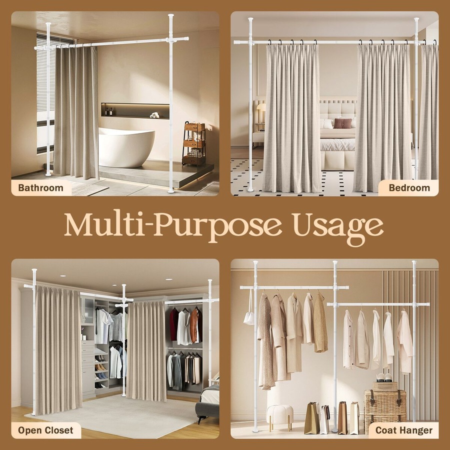 Room Divider Curtain Rod Tension No Drill Temporary Wall Partition Separation Privacy Separator Adjustable Floor to Ceiling Office Living Sitting Space