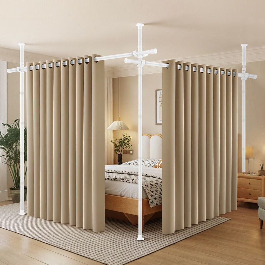Room Divider Curtain Rod Tension No Drill Temporary Wall Partition Separation Privacy Separator Adjustable Floor to Ceiling Office Living Sitting Space