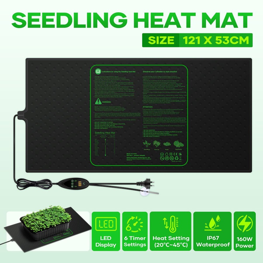 Seedling Heat Mat Map 160W Temperature Controller Plant Seed Heating Pad Thermostat Propagation Hydroponic Warming Germination Starter Sprout 121x53cm