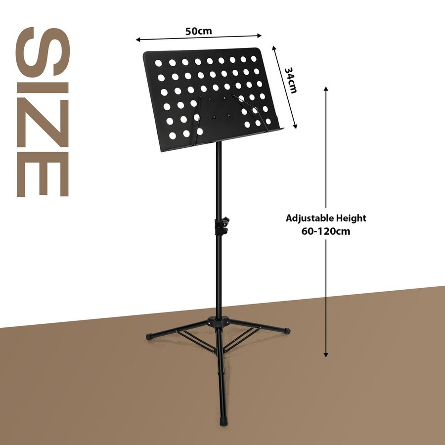 Sheet Music Stand Foldable Tripod Song Book Conductor Stage Holder Adjustable Black Steel Frame Portable for Studio School Professional Performance