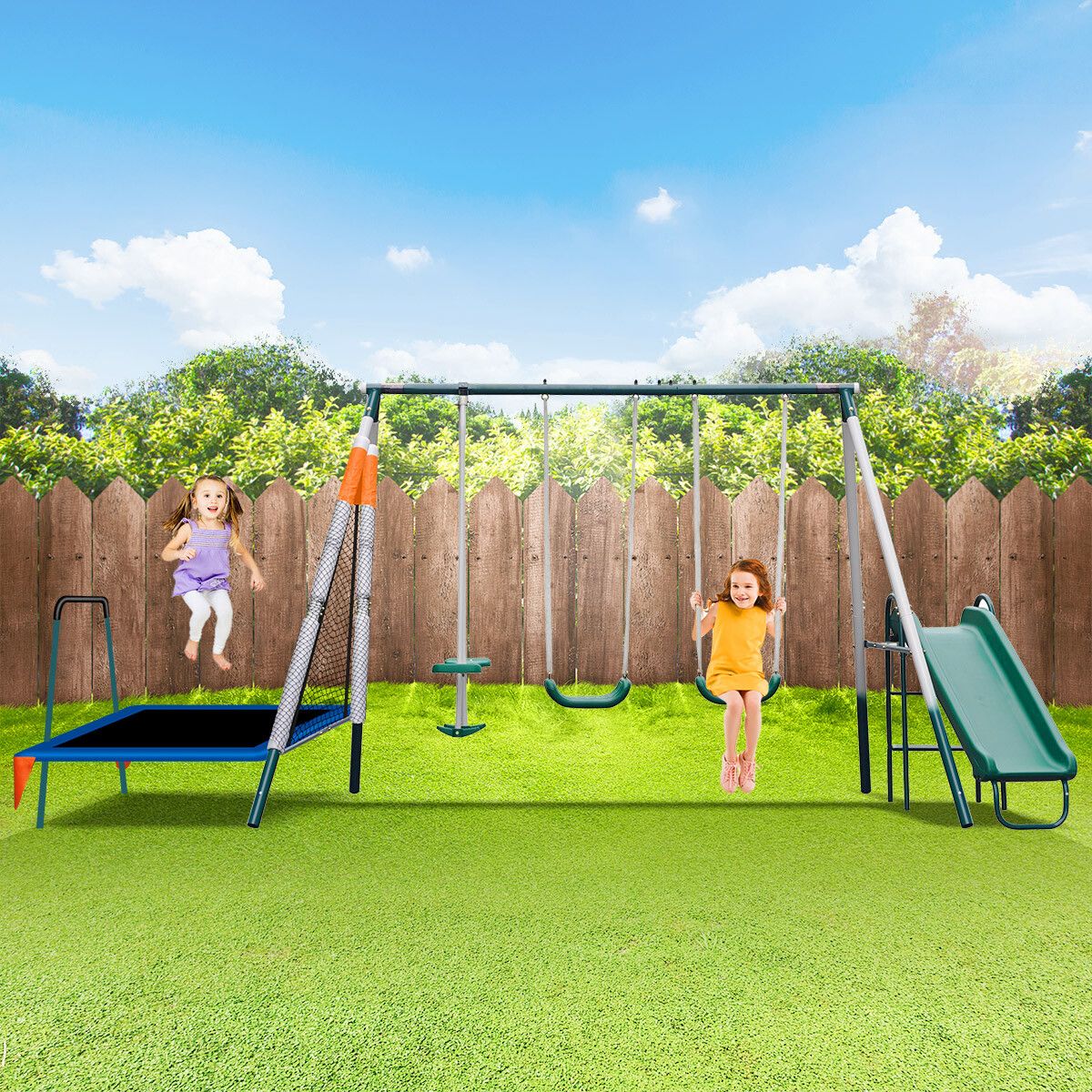 Outdoor playset with best sale trampoline