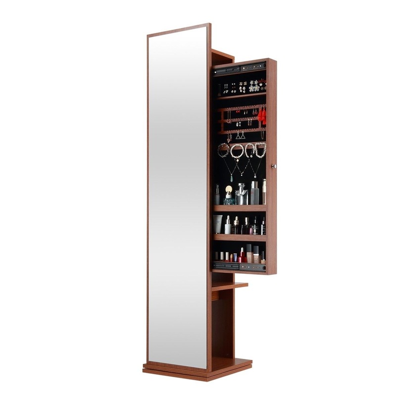 Buy Slim Rotating Mirror Storage Free Standing Jewellery Armoire Organizer Brown MyDeal