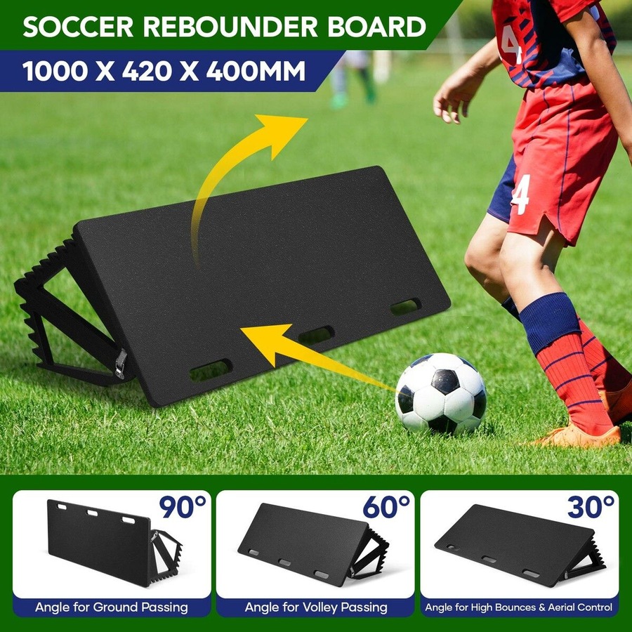 Soccer Rebounder Board 100x42cm Football Rebound Wall with 3 Adjustable Angles for Passing Shooting