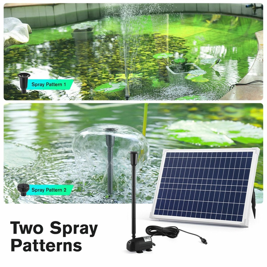 Solar Fountain Pump Panel Kit Submersible 25W Energy Powered Water Feature Outdoor Indoor DIY Bird Bath Fish Tank Pond Pool Garden Decoration Nozzles