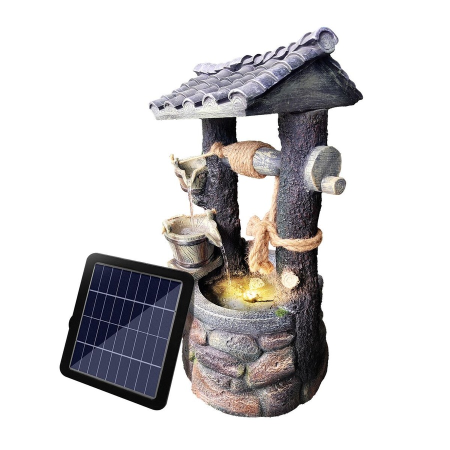 Solar Water Feature Fountain Pump LED Lights Waterfall Landscape Bird Bath Pool Fish Pond Energy Powered Panel Indoor Outdoor Garden Yard Decoration
