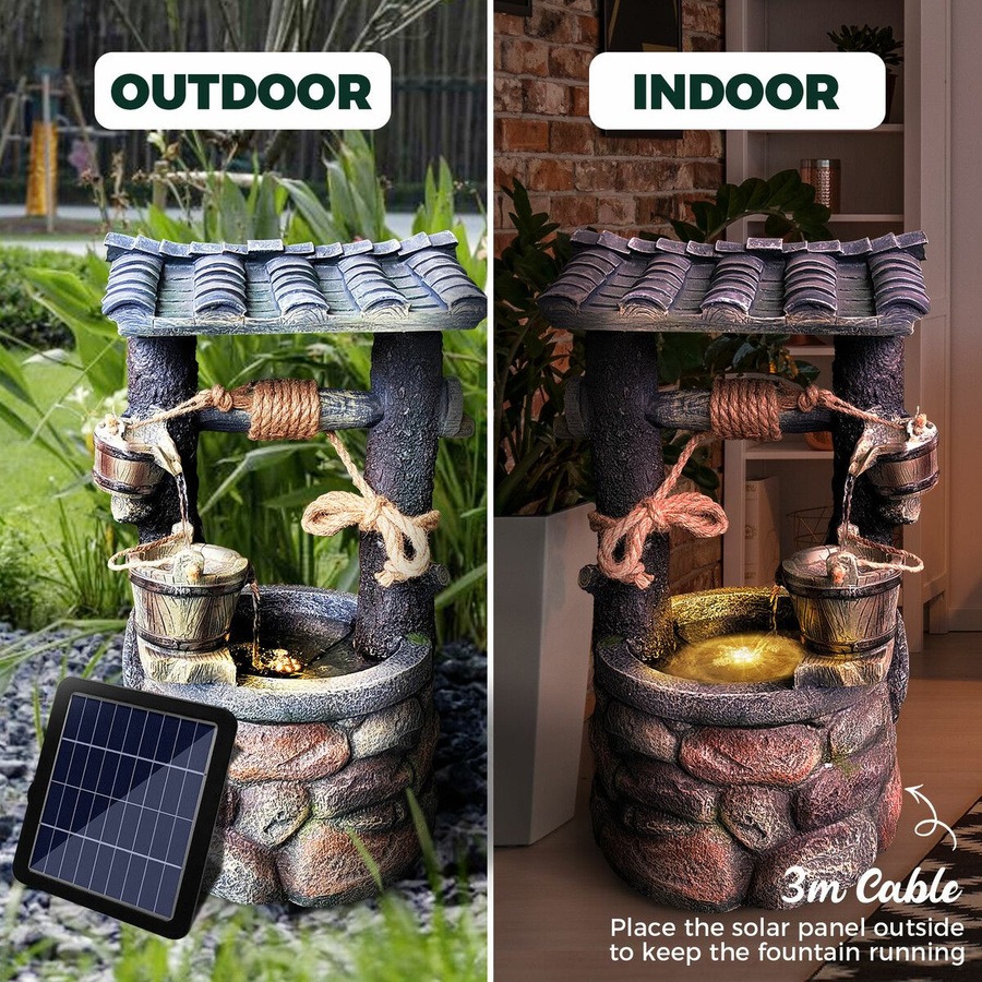 Solar Water Feature Fountain Pump LED Lights Waterfall Landscape Bird Bath Pool Fish Pond Energy Powered Panel Indoor Outdoor Garden Yard Decoration