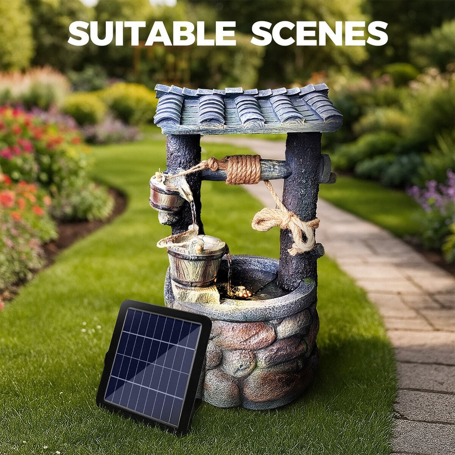 Solar Water Feature Fountain Pump LED Lights Waterfall Landscape Bird Bath Pool Fish Pond Energy Powered Panel Indoor Outdoor Garden Yard Decoration
