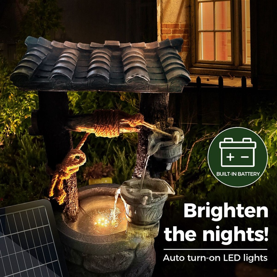 Solar Water Feature Fountain Pump LED Lights Waterfall Landscape Bird Bath Pool Fish Pond Energy Powered Panel Indoor Outdoor Garden Yard Decoration