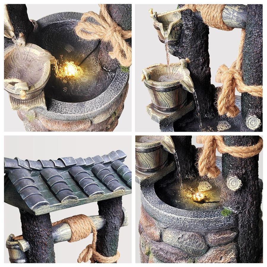 Solar Water Feature Fountain Pump LED Lights Waterfall Landscape Bird Bath Pool Fish Pond Energy Powered Panel Indoor Outdoor Garden Yard Decoration