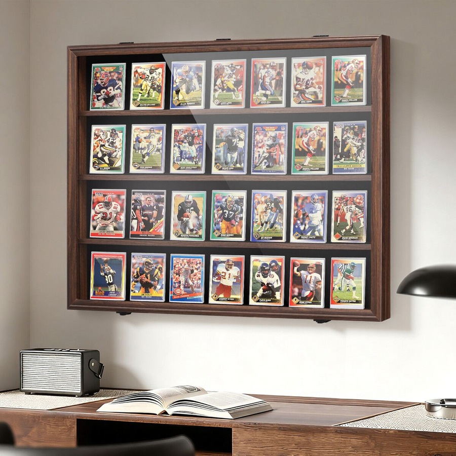 Sports Card Display Case UV Graded Wall Mounted Cabinet NBA Basketball Football Baseball Hockey PSA Comic Pokemon Game Trading Cards Holder Lockable