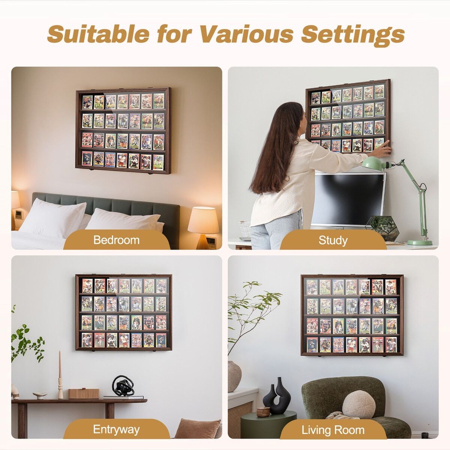 Sports Card Display Case UV Graded Wall Mounted Cabinet NBA Basketball Football Baseball Hockey PSA Comic Pokemon Game Trading Cards Holder Lockable