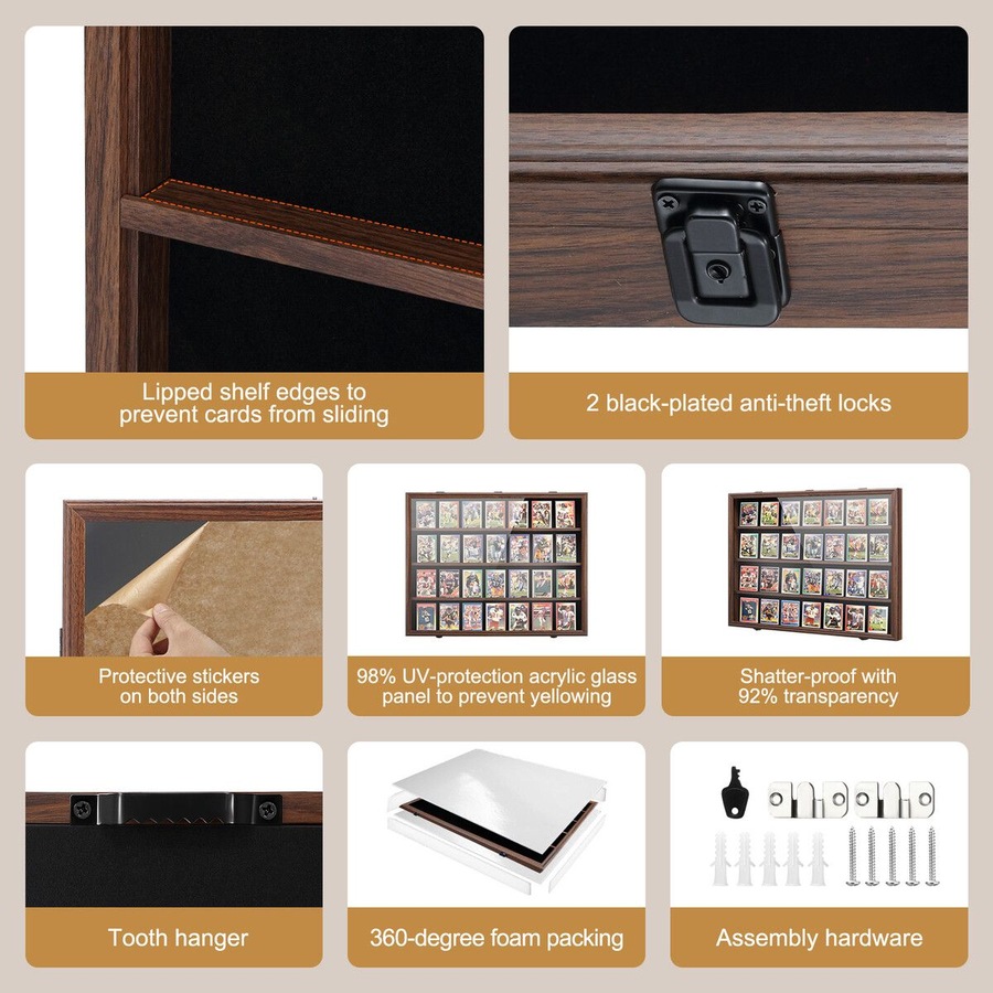 Sports Card Display Case UV Graded Wall Mounted Cabinet NBA Basketball Football Baseball Hockey PSA Comic Pokemon Game Trading Cards Holder Lockable