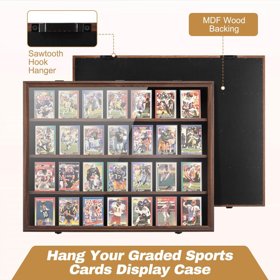 Sports Card Display Case UV Graded Wall Mounted Cabinet NBA Basketball Football Baseball Hockey PSA Comic Pokemon Game Trading Cards Holder Lockable