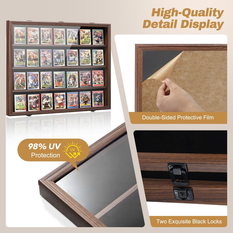Sports Card Display Case UV Graded Wall Mounted Cabinet NBA Basketball Football Baseball Hockey PSA Comic Pokemon Game Trading Cards Holder Lockable