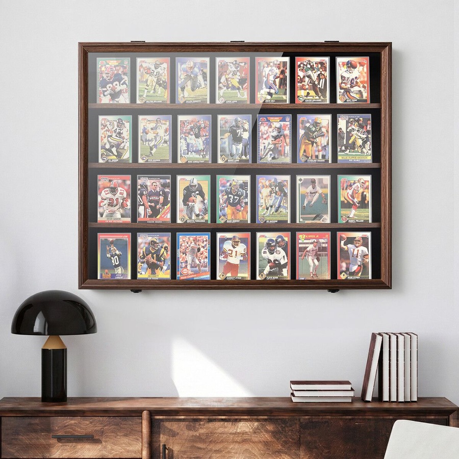 Sports Card Display Case UV Graded Wall Mounted Cabinet NBA Basketball Football Baseball Hockey PSA Comic Pokemon Game Trading Cards Holder Lockable