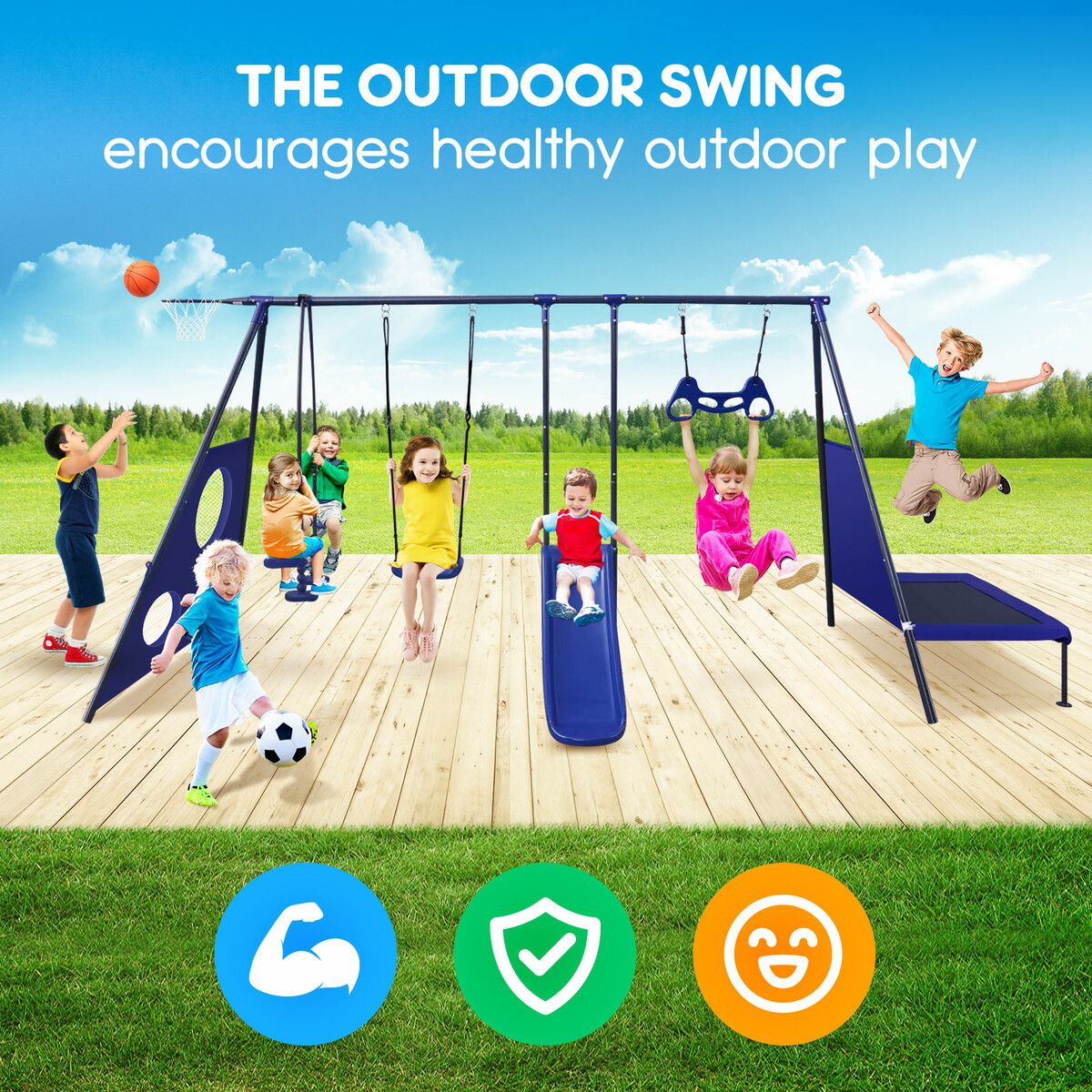 Swing set with sales trampoline