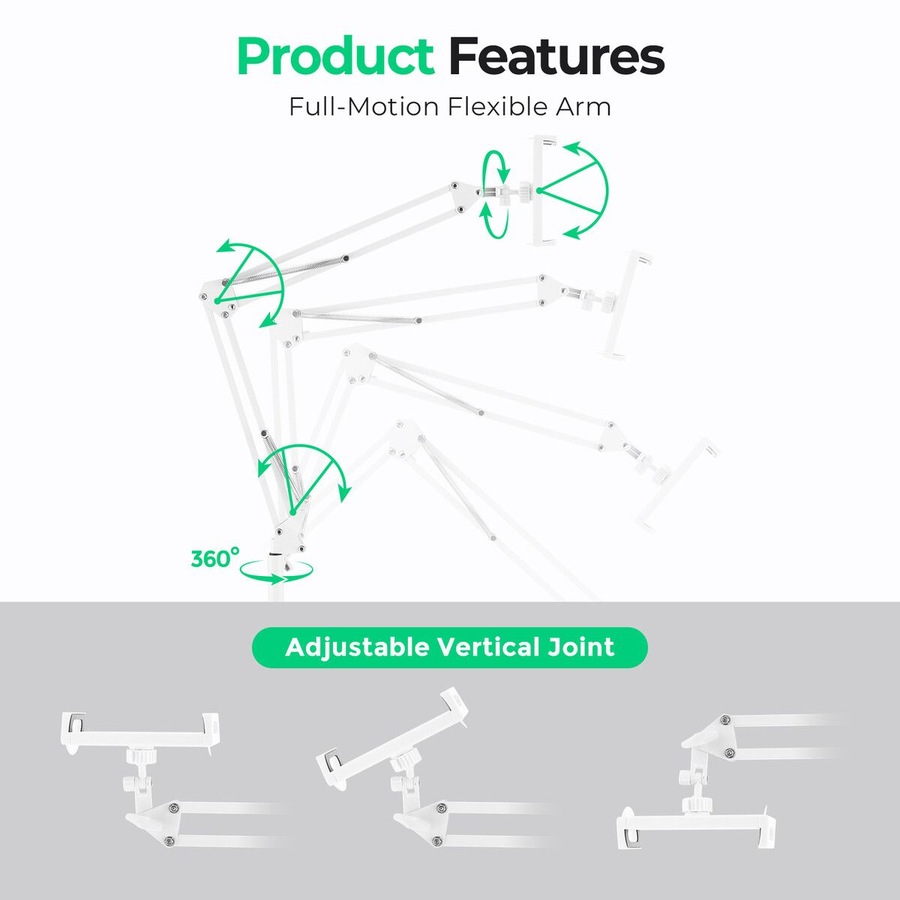 Tablet Floor Stand Kindle Mobile Phone Holder 175cm Hands Free Adjustable Universal Overhead Bed Clip iPhone iPad Switch 4.7 to 11 Inch Screen Devices