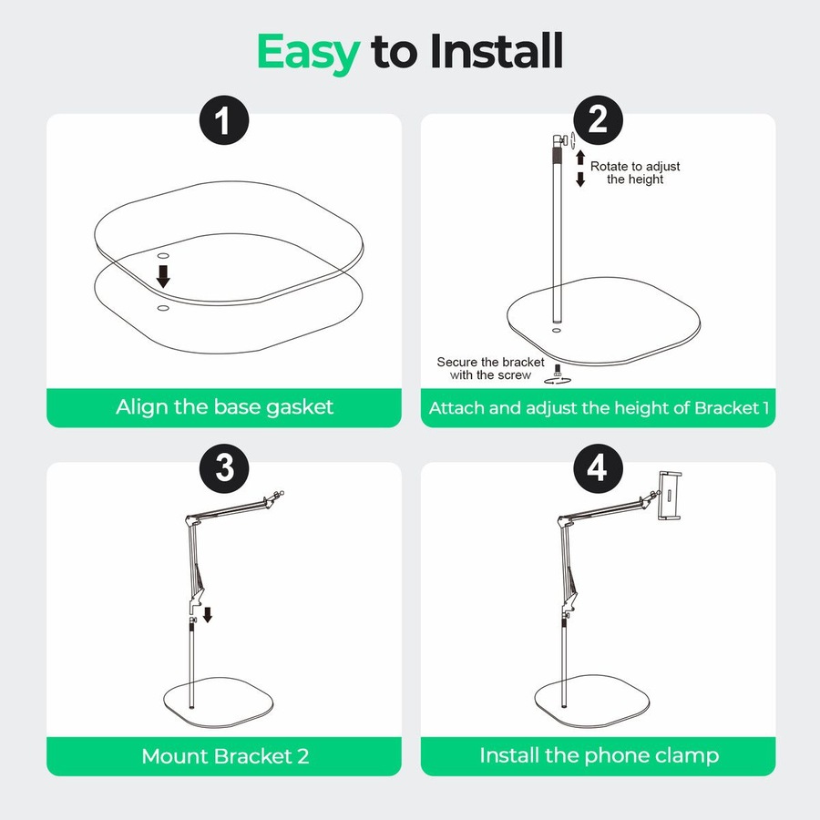 Tablet Floor Stand Kindle Mobile Phone Holder 175cm Hands Free Adjustable Universal Overhead Bed Clip iPhone iPad Switch 4.7 to 11 Inch Screen Devices