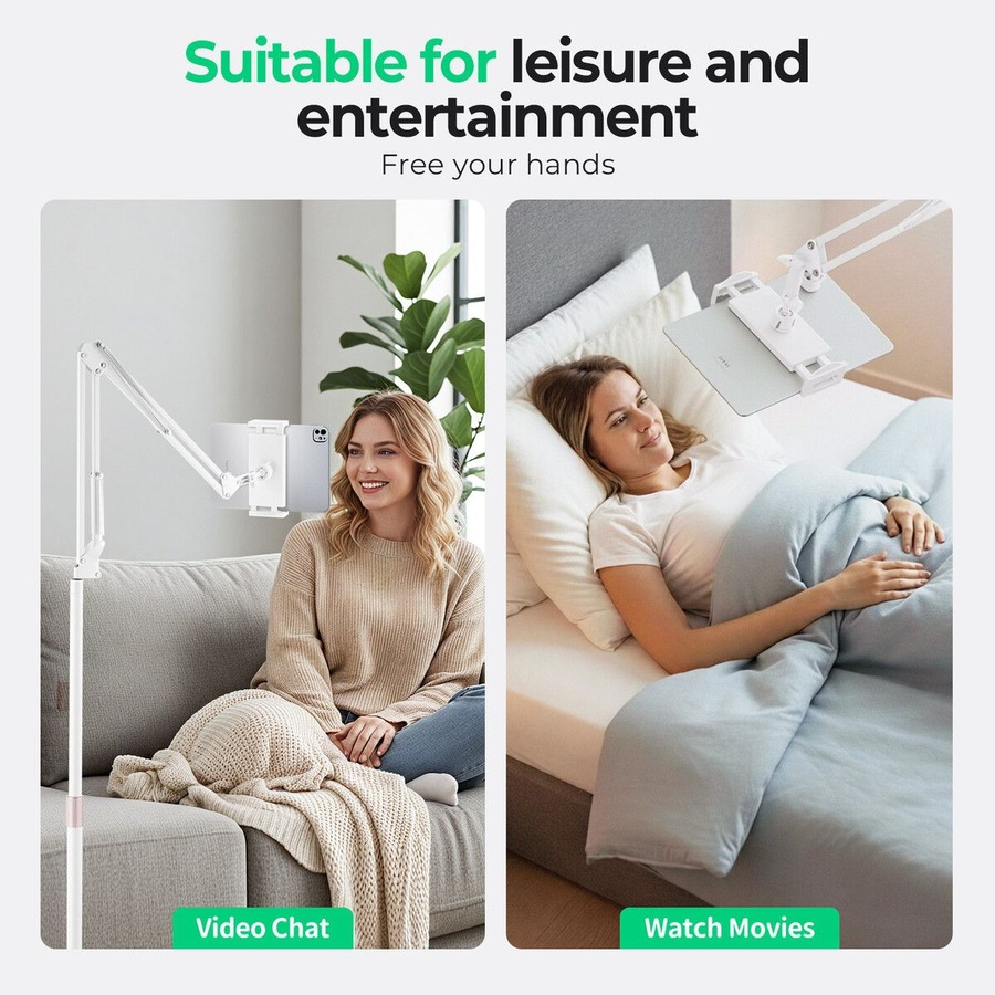 Tablet Floor Stand Kindle Mobile Phone Holder 175cm Hands Free Adjustable Universal Overhead Bed Clip iPhone iPad Switch 4.7 to 11 Inch Screen Devices