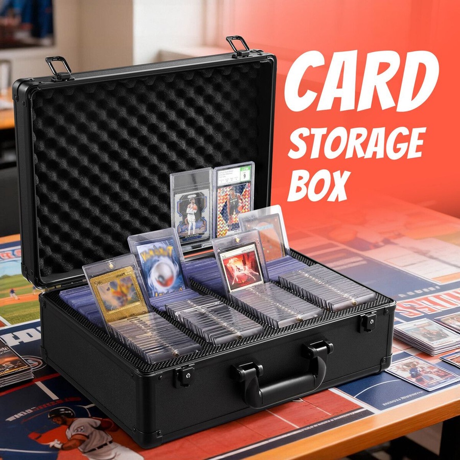Trading Card Storage Box Graded Hard Case Top Loaders PSA Slabs Pokemon TCG Game Sports Magic Deck Collector Holder Organiser Lockable Aluminum Alloy