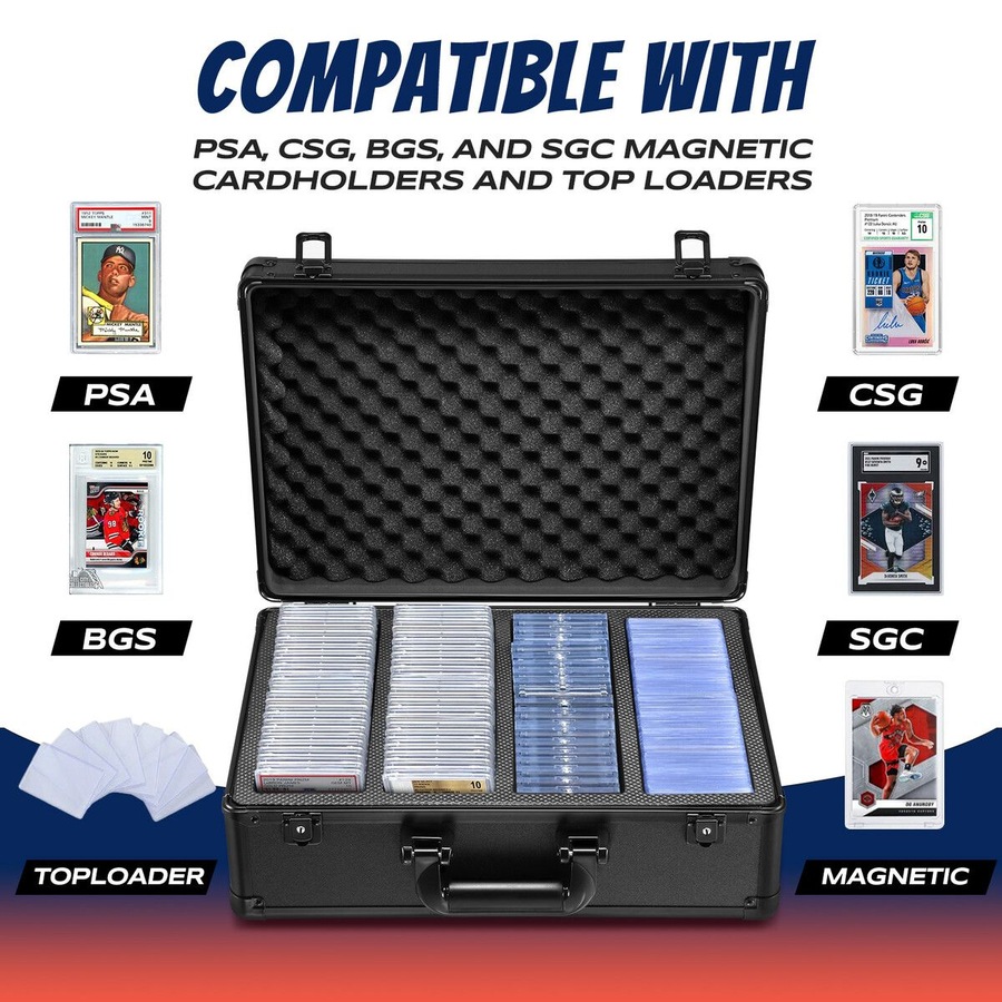 Trading Card Storage Box Graded Hard Case Top Loaders PSA Slabs Pokemon TCG Game Sports Magic Deck Collector Holder Organiser Lockable Aluminum Alloy