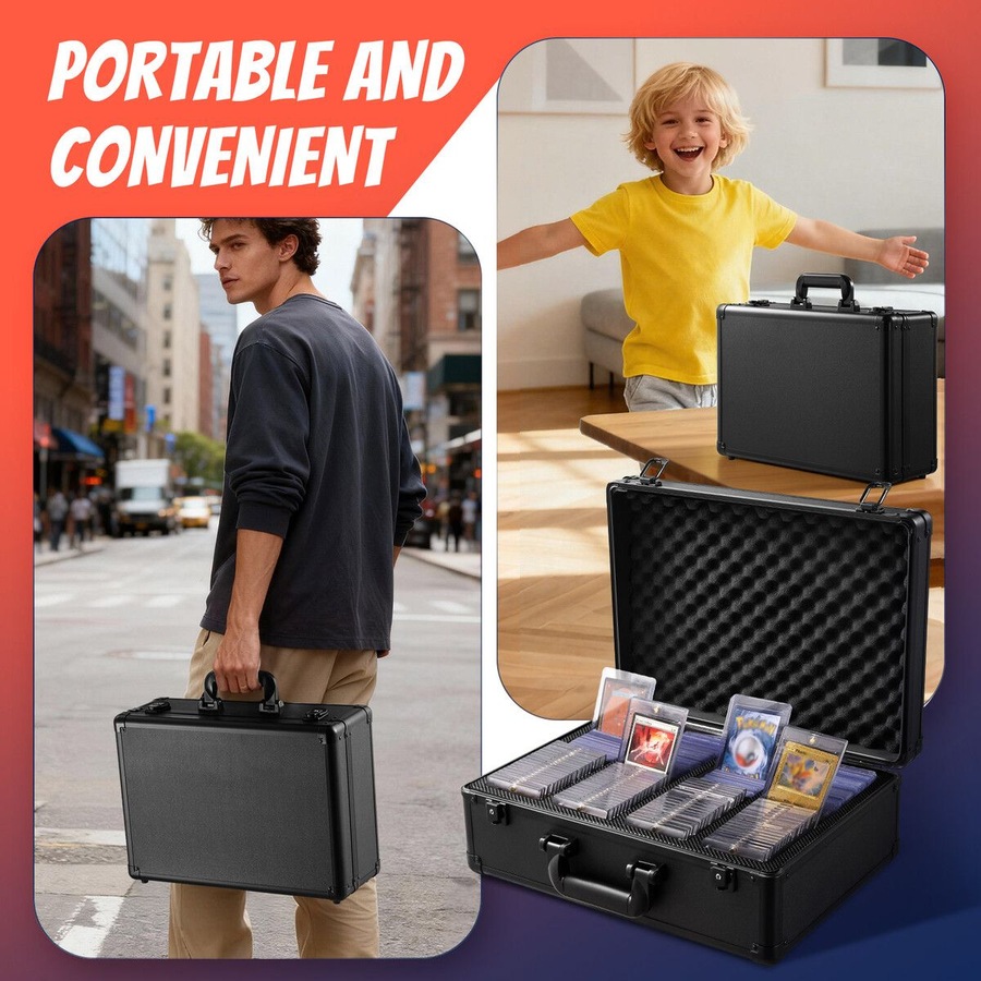 Trading Card Storage Box Graded Hard Case Top Loaders PSA Slabs Pokemon TCG Game Sports Magic Deck Collector Holder Organiser Lockable Aluminum Alloy