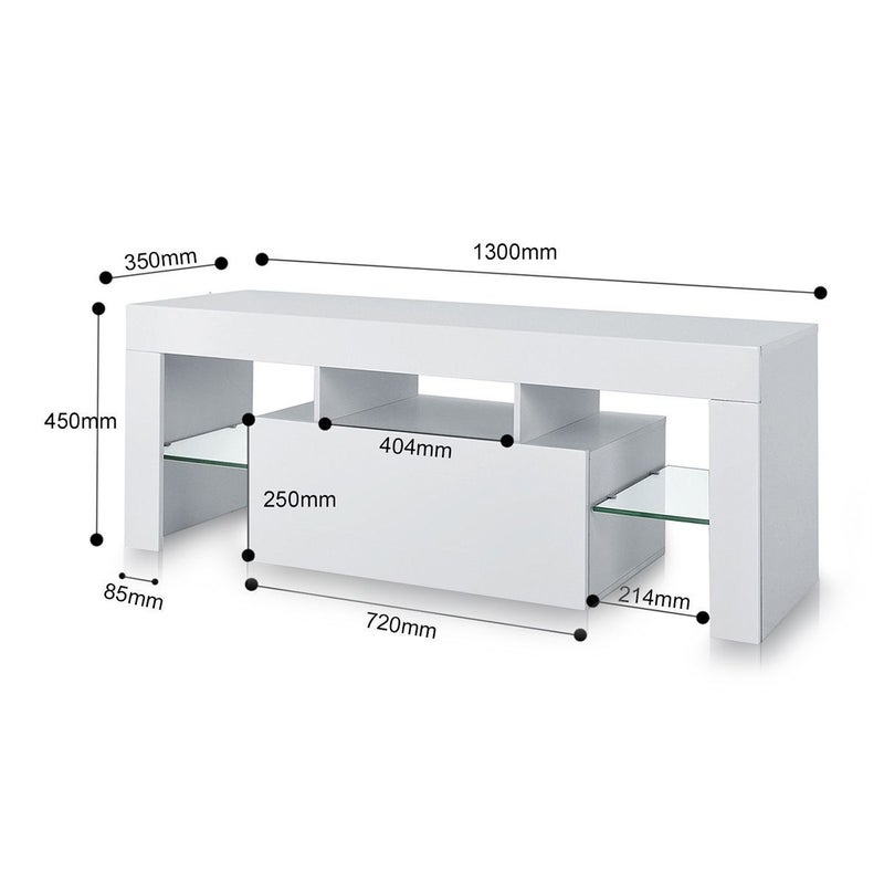 Buy TV Stand Cabinet LED Entertainment Unit 130cm Gloss Wood Storage ...