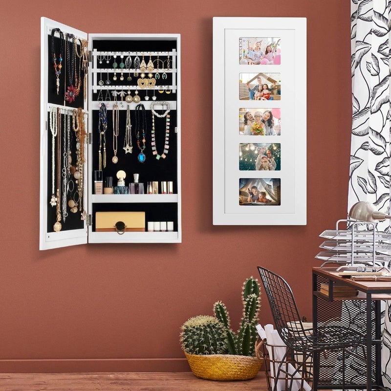 Buy Wall Hanging Jewellery Cabinet Organizer w/ Photo Frames-White