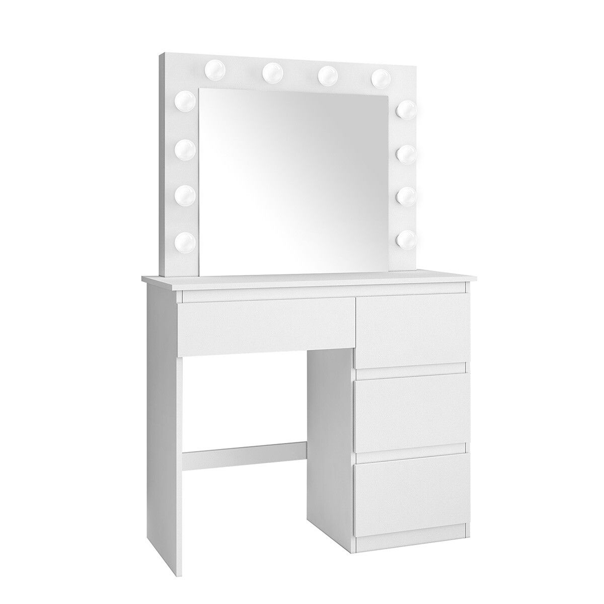 White Dressing Table Dresser Vanity Makeup Table with LED Lighted Mirror and Four Drawers