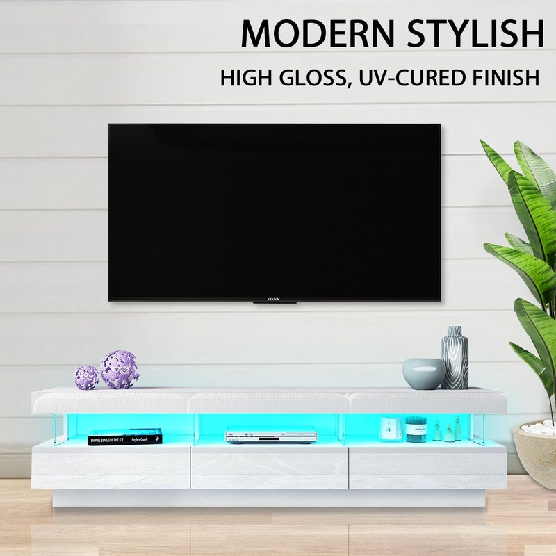 Buy White LED TV Stand Unit Storage Entertainment Console High