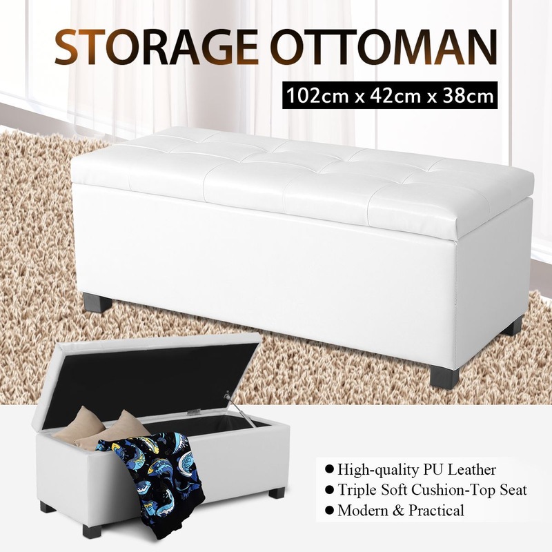 Buy White PU Rectangular Storage Ottoman - MyDeal