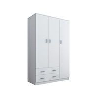 White Wardrobe Cabinet Wood Bedroom Clothes Storage Organiser Cupboard 3 Doors 2 Drawers