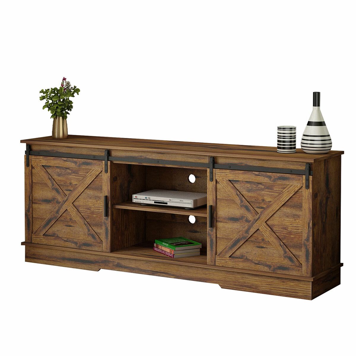 farmhouse console table with sliding barn doors