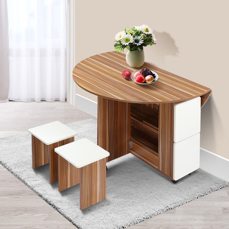 Buy Wooden Folding Dining Table and 4 Chairs Set Round Table with ...