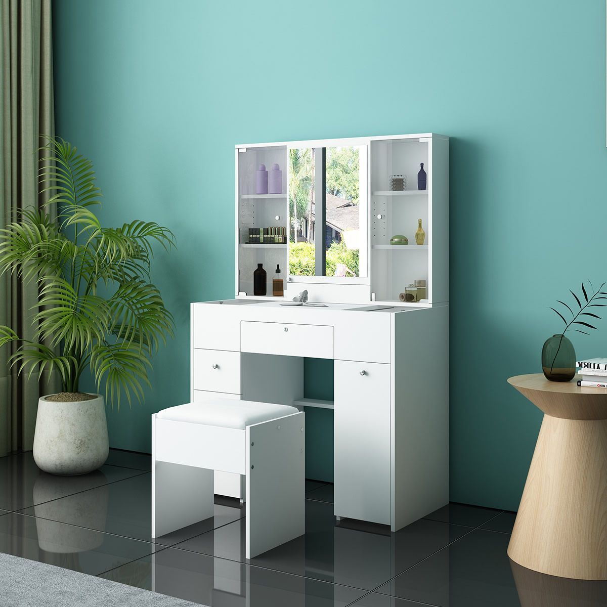 hana vanity set with stool and mirror