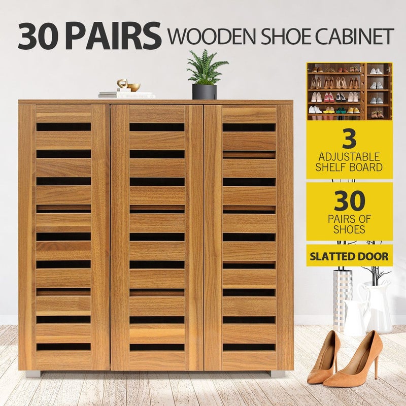 Wooden Shoe Storage Cabinet Rack, 30 Pair Shoe Storage Cabinet With Doors