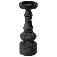 Willow & Silk Black Wooden 32cm Pillar Candle Holder Home/Room/Table/Shelf Decor