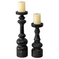 Willow & Silk Wooden 43cm Black Bold Pillar Candle Holder/Table/Shelf/Home Decor