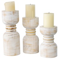 Willow & Silk Handmade Wooden 30cm Carved Whitewash Pillar Candle Holder/Decor