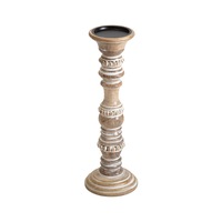 Willow & Silk Handmade 38cm Wooden Beaded Pillar Candle Holder Home/Table Decor