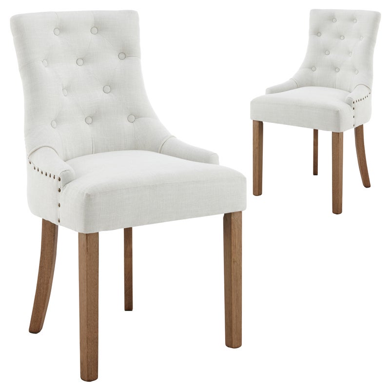 DukeLiving Belle Scoop Back Provincial Upholstered Dining Chairs Ivory Wash (Set of 2)
