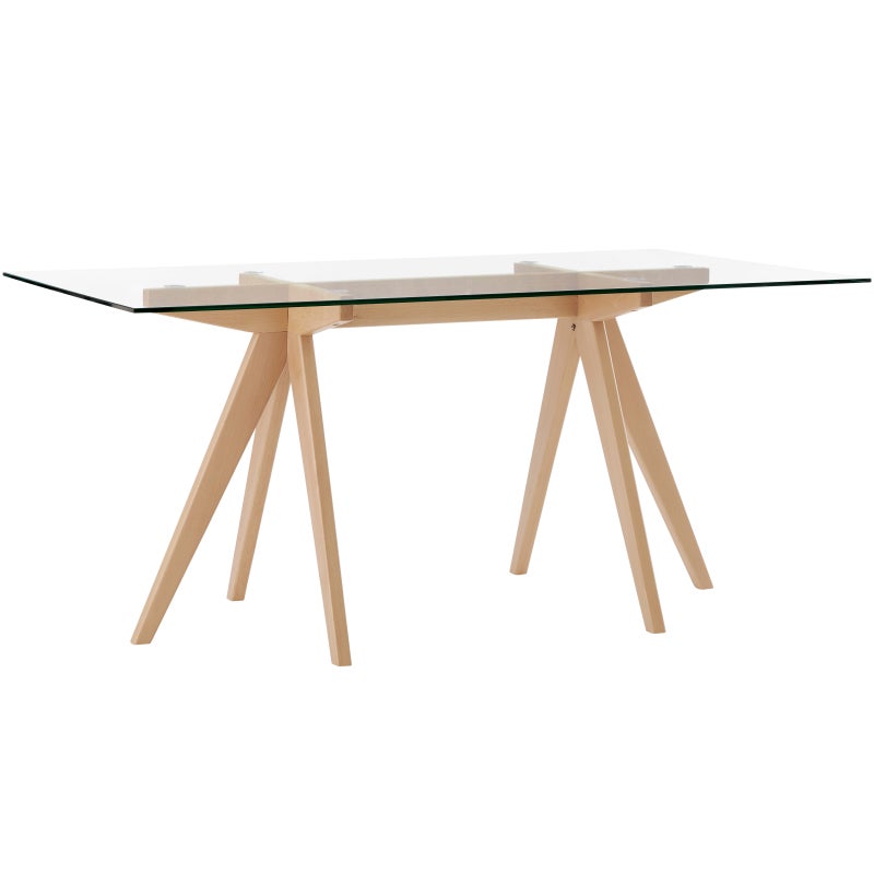 DukeLiving Zoe 160cm Rectangular Clear Top Trestle Dining Table (Natural)
