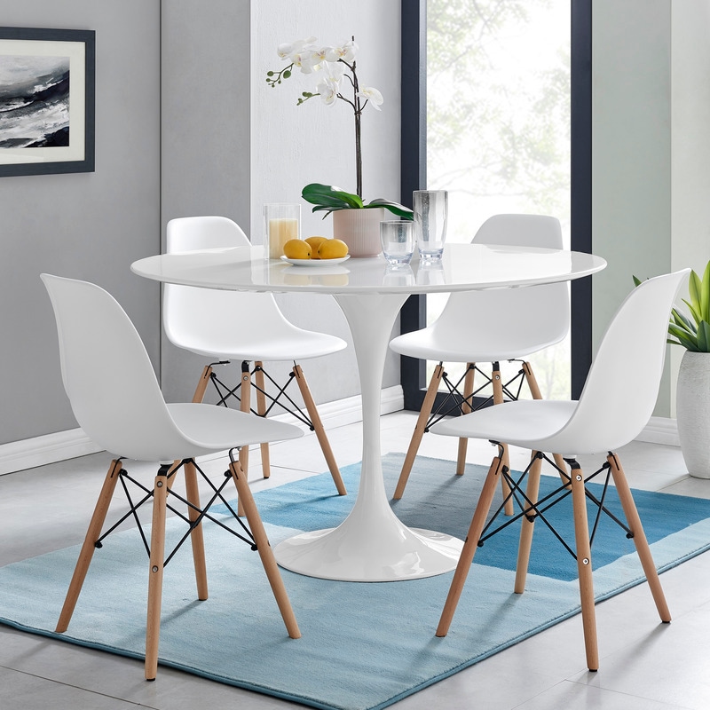 Dukeliving 120cm Tulip Dining Table Round Fiberglass Replica White Black Tables 3052356 Dukeliving 120cm Tulip Dining Table, Round Table Duke