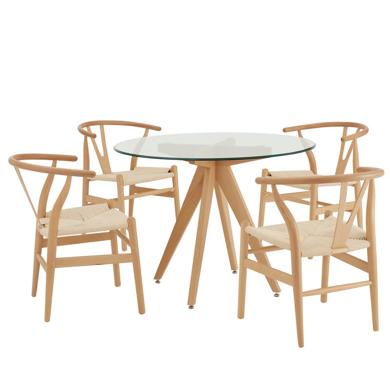 DukeLiving 5 Piece Natural Scandi & Natural Hans Wegner Replica Wishbone Dining Chair Set