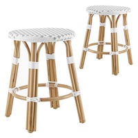 DukeLiving 46cm Paris PE Rattan Outdoor Cafe Stools Light Grey & White (Set of 2)